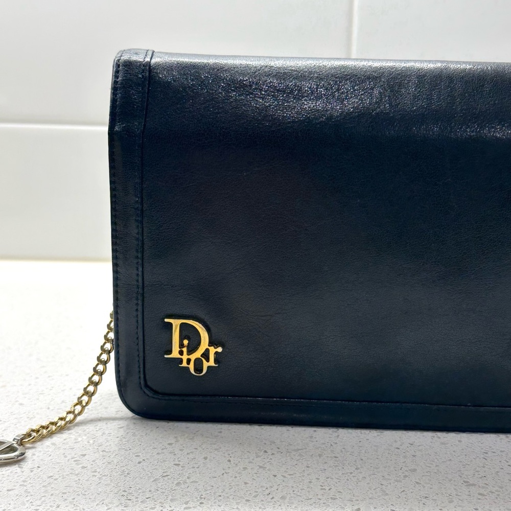 Dior Black Leather Clutch with Gold Accent